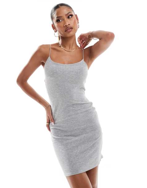 In The Style ribbed cami mini dress in light grey - view 1