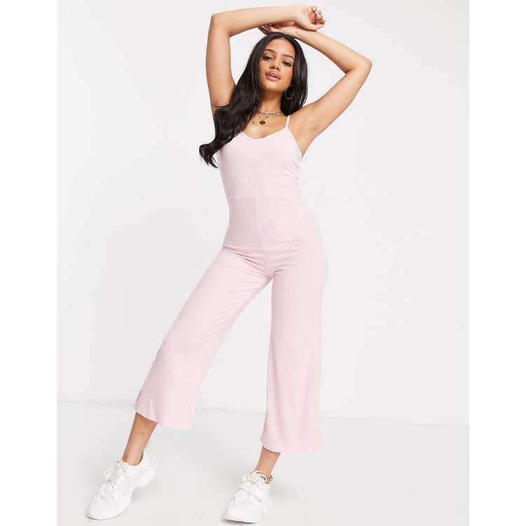 In The Style ribbed culotte jumpsuit in pink ASOS