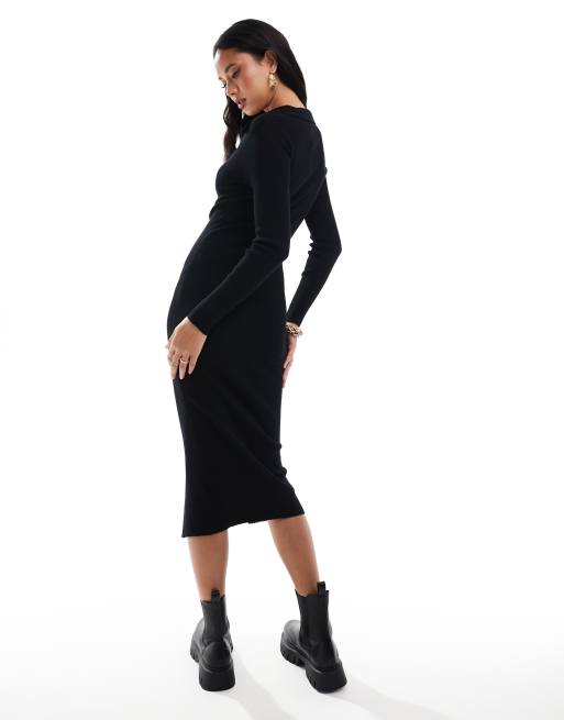 In The Style - Robe gilet mi-longue avec boutons et col V - Noir, 3 de 4