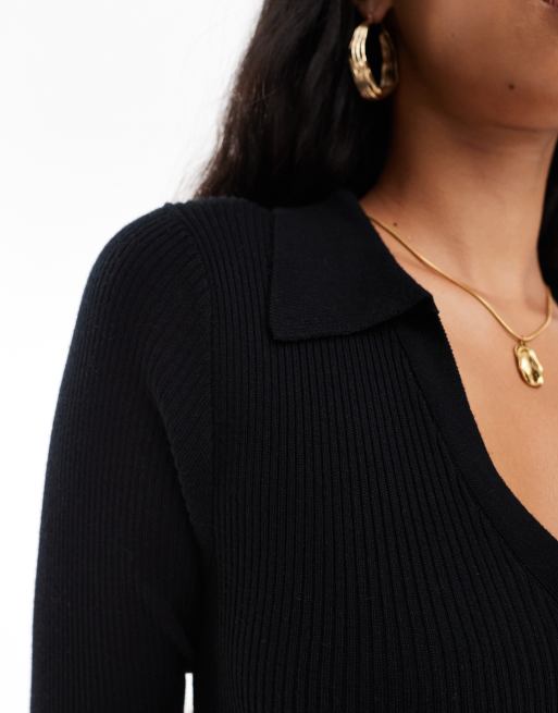 In The Style - Robe gilet mi-longue avec boutons et col V - Noir, 4 de 4