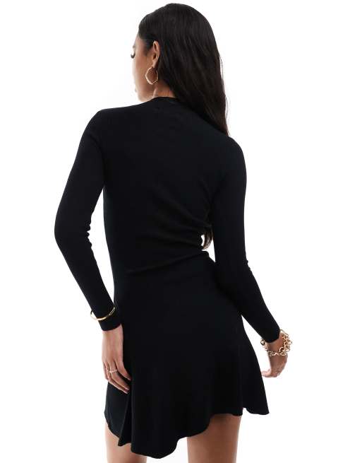 In The Style - Robe pull courte et évasée en maille à col montant - Noir, 3 de 4