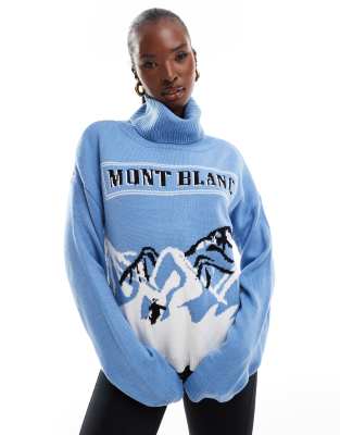 In The Style - Rollkragenpullover in Blau mit „Mont Blanc"-Motiv