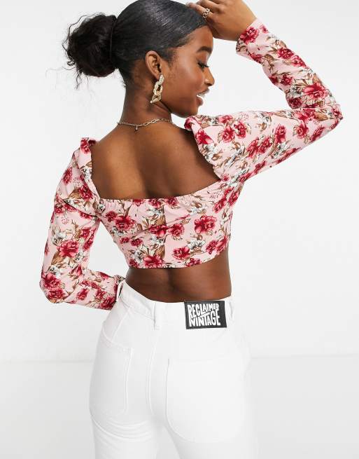In The Style – Rosmönstrad crop top med puffärmar, 3 av 4