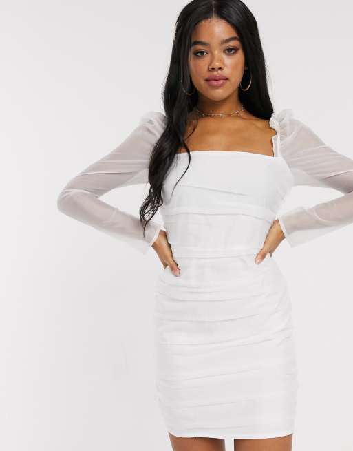 White mesh 2025 sleeve dress