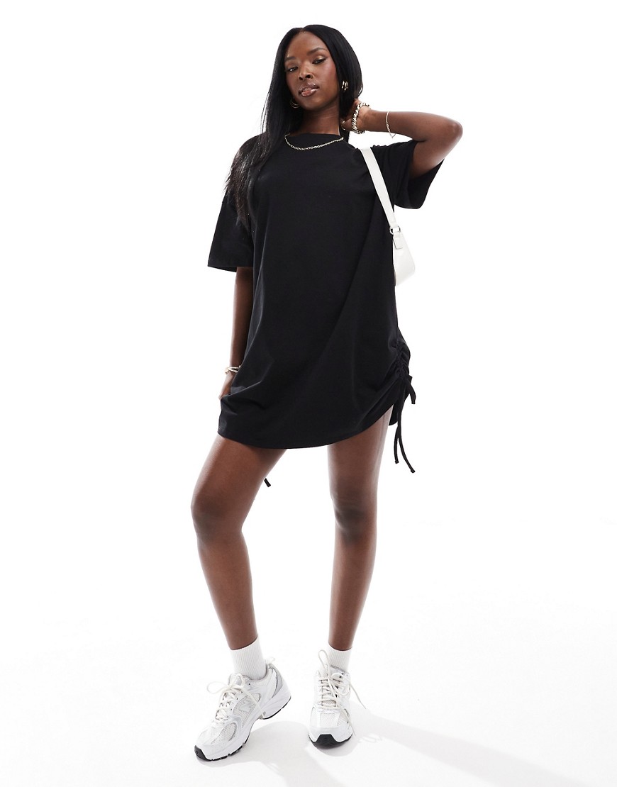 In The Style ruched side oversized mini t-shirt dress in black