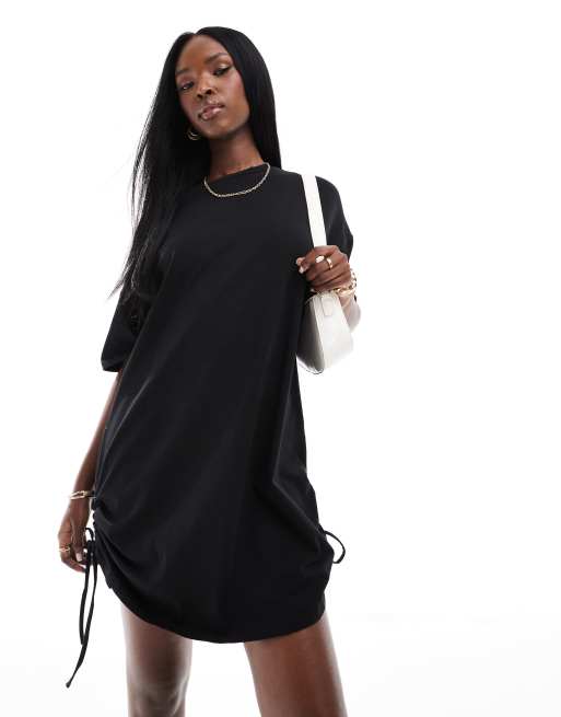 ruched side fitted shirt dress Lavender Ribbed Ruched Side Fitted Short Sleeve Dress main image 0