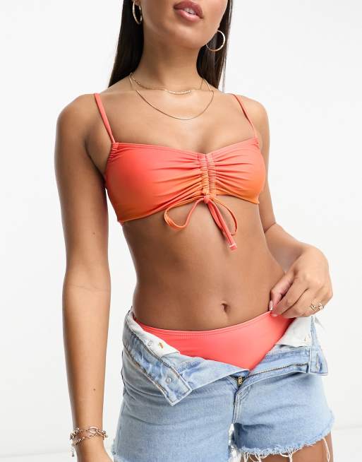 In The Style ruched tie front bikini top in ombre tie dye - part