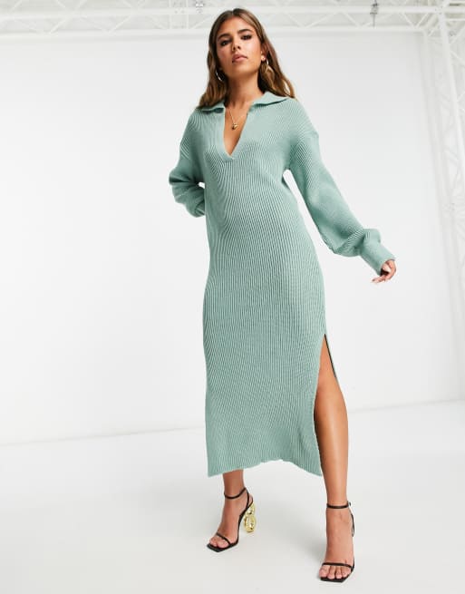 In The Style – Salviagrön stickad midiklänning med krage, endast hos ASOS