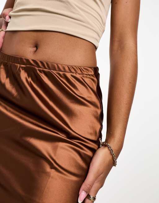 In The Style satin midi slip skirt in chocolate , 3 of 4