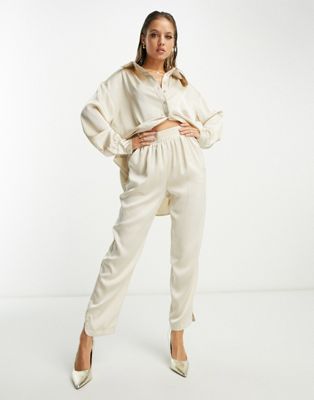 In The Style satin relaxed trouser co-ord in stone