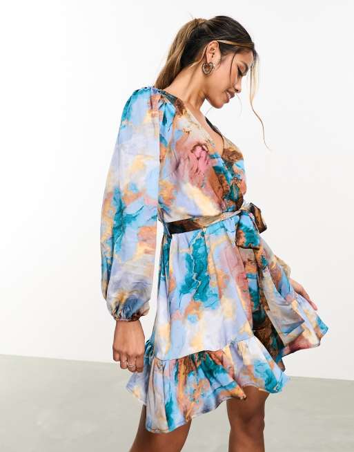 Satin Ruffle Wrap Maxi Dress