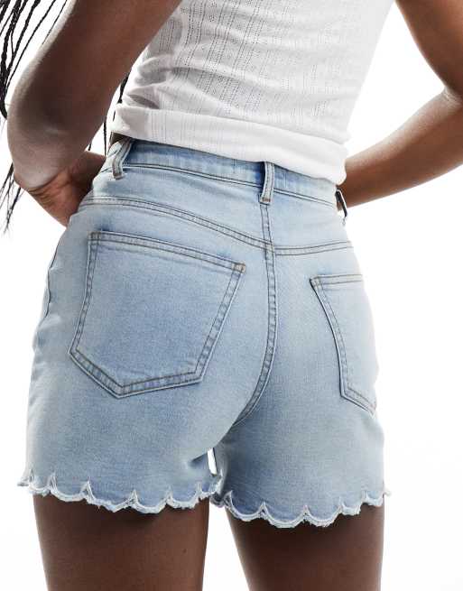 In The Style scallop edge high waisted denim shorts in light