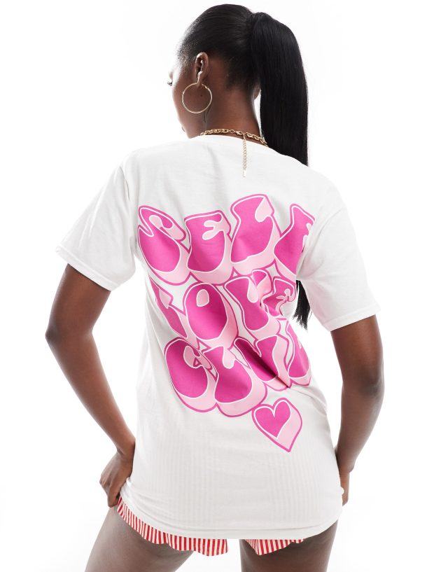 In The Style - self love club slogan t-shirt in white