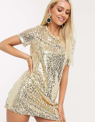 gold sequin tshirt dress