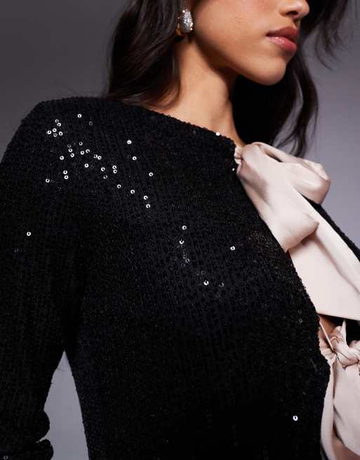 In The Style sequin top with contrast bow detail in black , 3 of 4