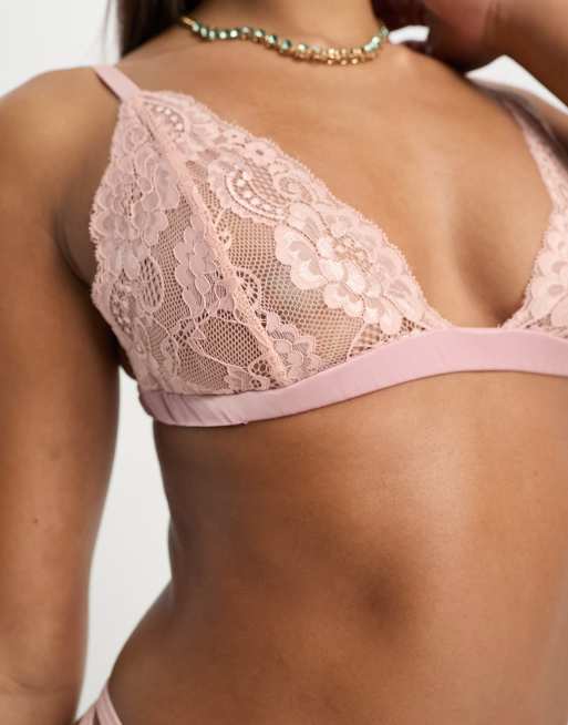 In The Style - Set intimo con reggiseno, perizoma e reggicalze in pizzo rosa, 3 di 4