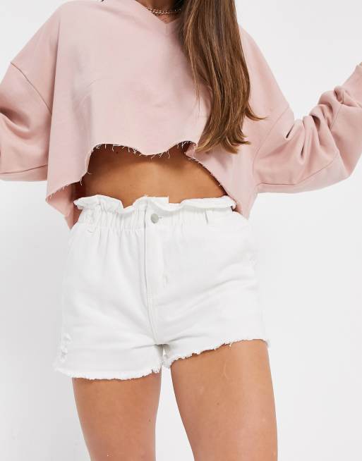 In The Style - Shorts met aangerimpelde taille in crème