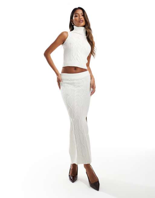 In The Style sleeveless cable knit roll neck jumper and maxi skirt co-ord in cream