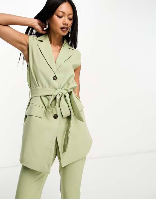 ASOS DESIGN belted suit blazer in green