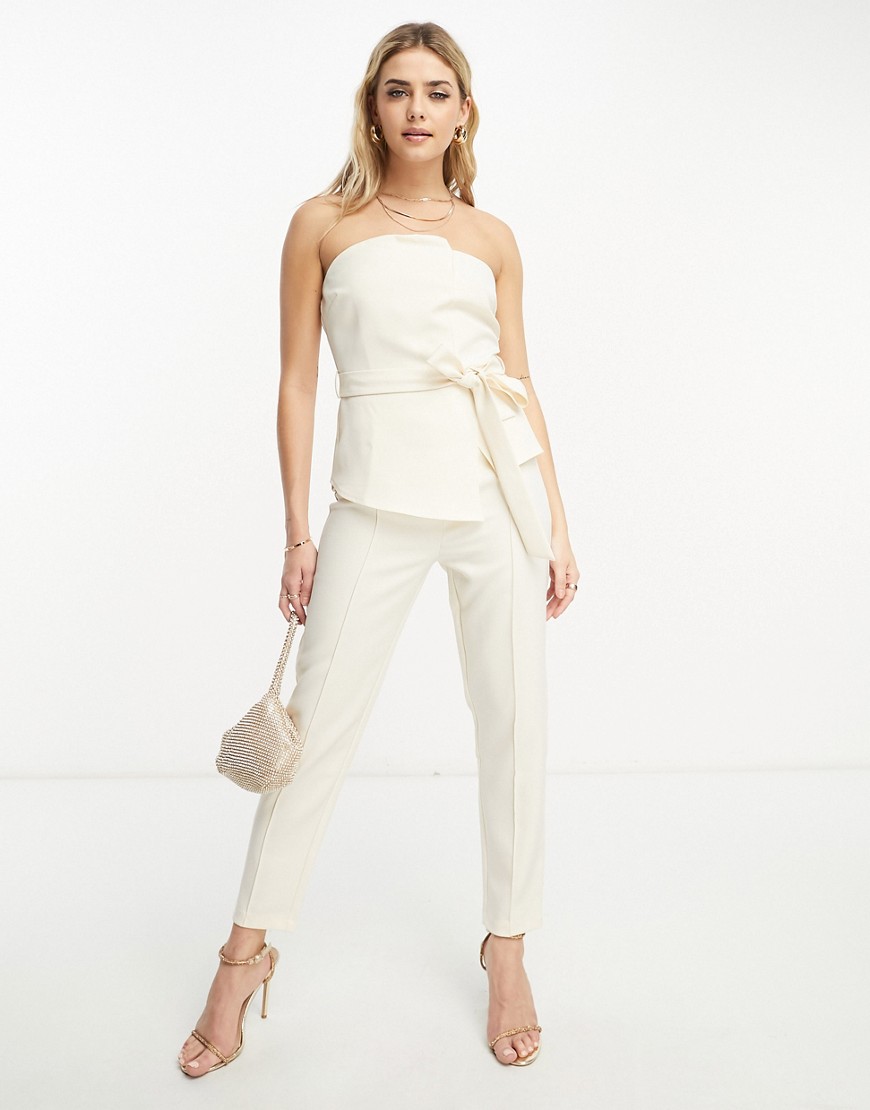 In The Style slim tailored trouser co-ord in cream-White
