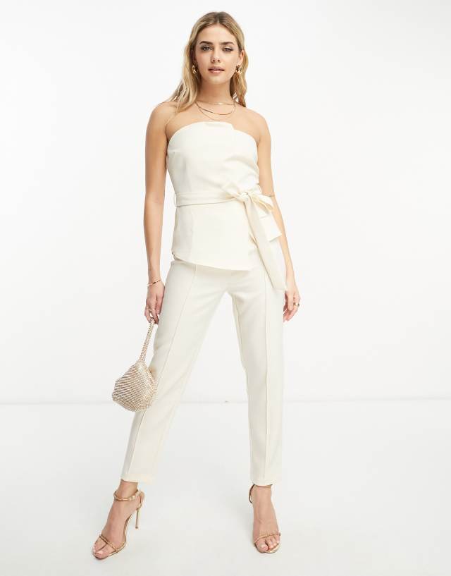 In The Style - slim tailored trouser co-ord in cream