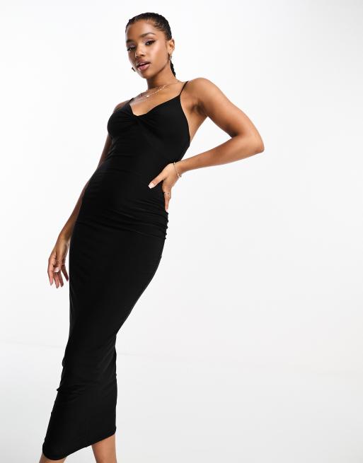 In The Style slinky bodycon maxi cami dress in black