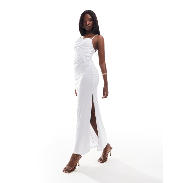 In The Style slinky cowl neck cami maxi dress in white