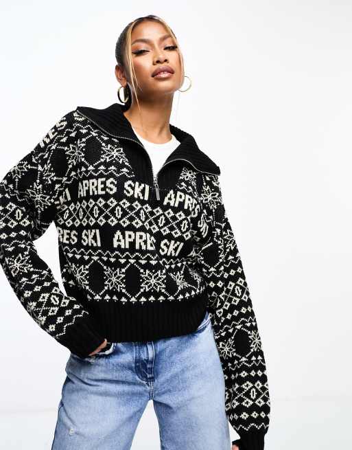 In The Style - Sort strikket trøje med halv lynlås i og Fair Isle-mønster - Kun hos ASOS