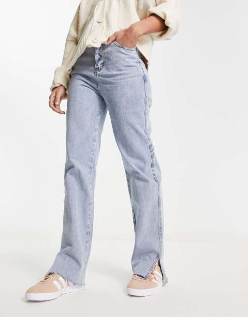 In The Style split detail straight leg jeans in blue wash