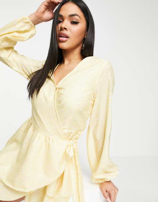 In The Style Stacey Solomon ditsy floral print wrap dress in lemon