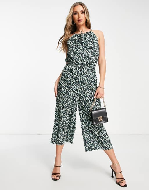 In The Style Stacey Solomon ditsy floral racer neck culotte jumpsuit in black