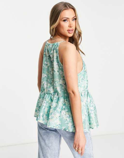 In The Style Stacey Solomon ditsy floral tie front pephem top in sage, 2 of 4