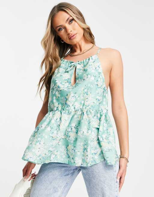 In The Style Stacey Solomon ditsy floral tie front pephem top in sage, 3 of 4