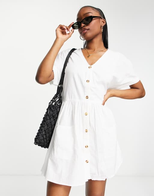 White linen deals button dress