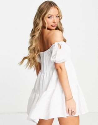 In The Style Stacey Solomon tiered bardot dress in white