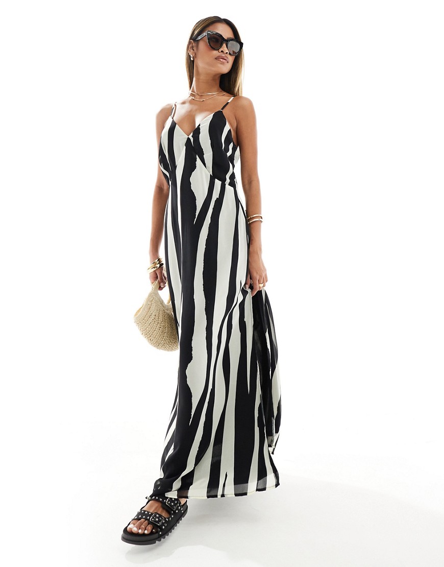 In The Style strappy beach dress in zebra print-Multi