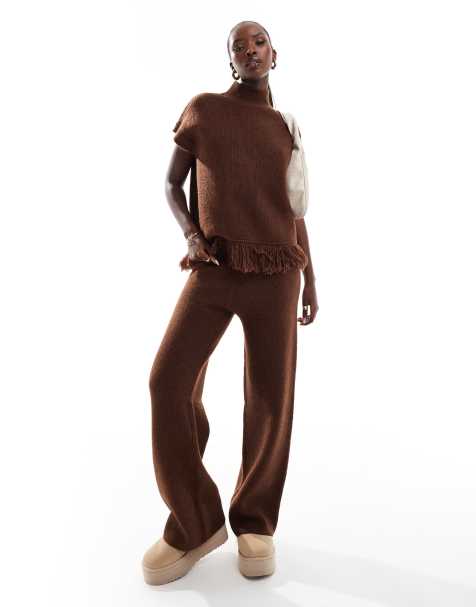In The Style – Strick-Hose in Schokobraun mit weitem Schnitt, Kombiteil - view 1