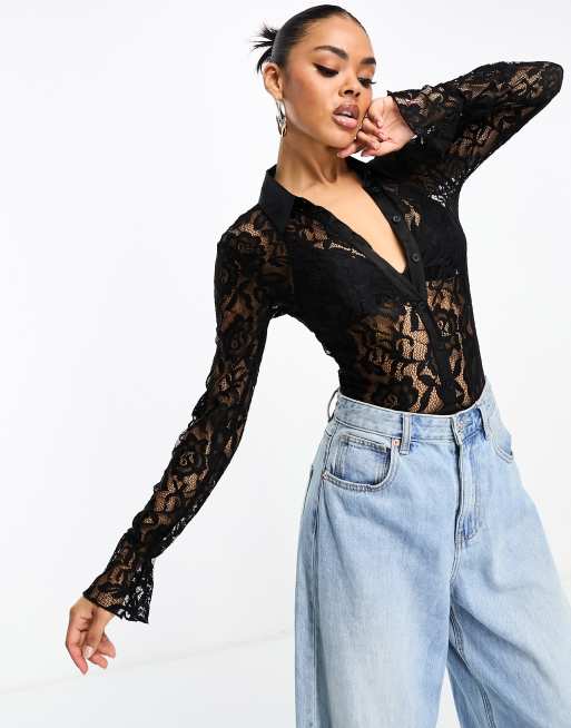 In The Style – Svart skjortbody med spets