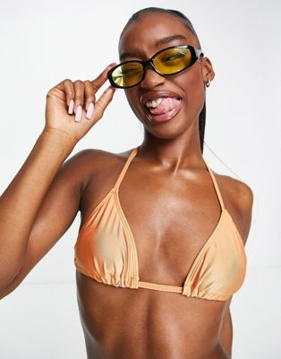 In The Style Syd & Ell orange high shine triangle bikini top