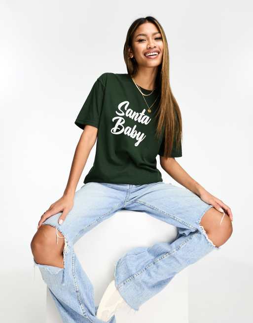 In The Style – Szmaragdowozielony T-shirt ze świątecznym motywem Santa Baby