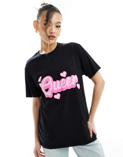 In The Style - T-shirt à inscription Queer - Noir