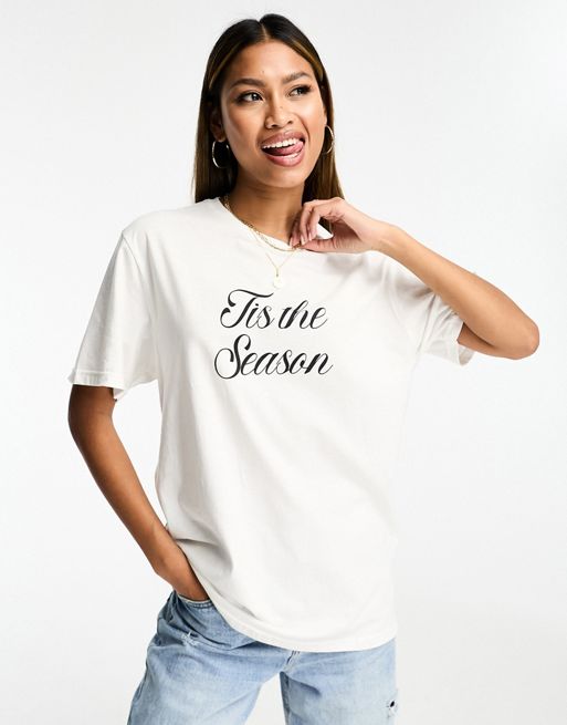 In The Style - T-shirt bianca natalizia con scritta 