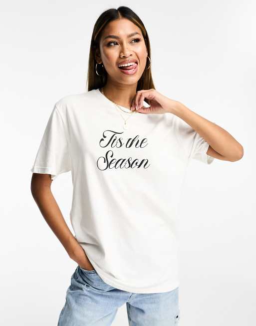 In The Style - T-shirt bianca natalizia con scritta 