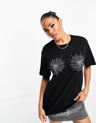 In The Style - T-Shirt in Schwarz mit Spinnen-Motiv