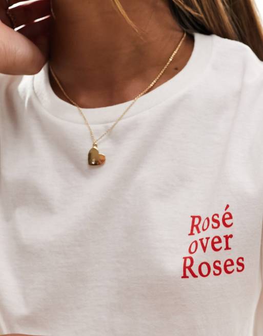 In The Style - T-shirt met 'Rosé Over Roses' slogan in wit, 3 van 4