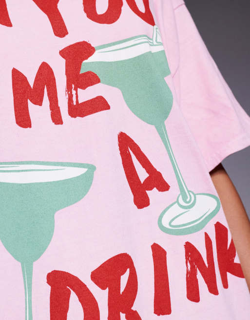 In The Style - T-shirt oversize à imprimé Margarita - Rose, 3 de 4