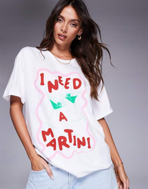 In The Style - T-shirt oversize avec inscription « I need a martini » - Blanc - view 1