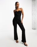 [In The Style] In The Style tailored bandeau button detail wide leg jumpsuit in black 8 BLACK