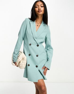 In The Style tailored double breasted blazer dress in turquoise