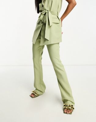 In The Style tailored flared trousers co-ord in sage - ASOS Price Checker
